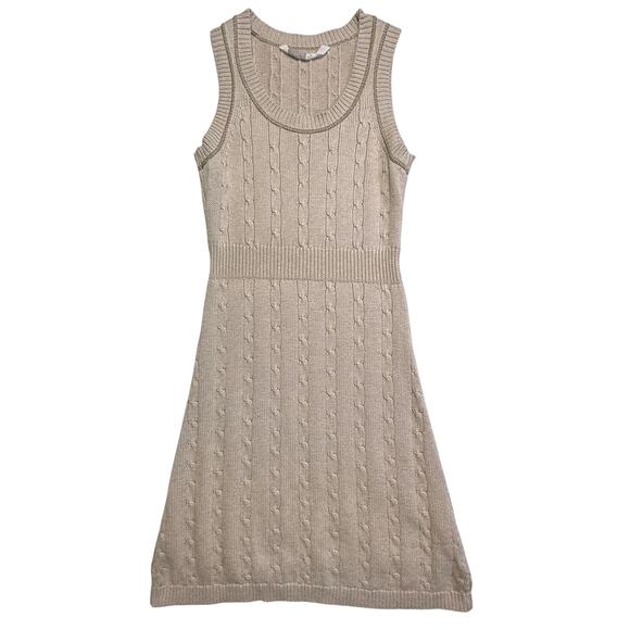 Athleta Dresses & Skirts - Athleta Cable Knit Sleeveless Sweater Dress Tan Beige Cotton Cashmere Blend XS